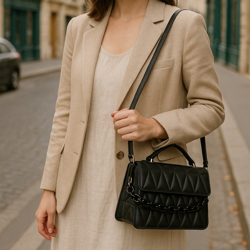 Black Texturized Casual Handbag - Imagen 3
