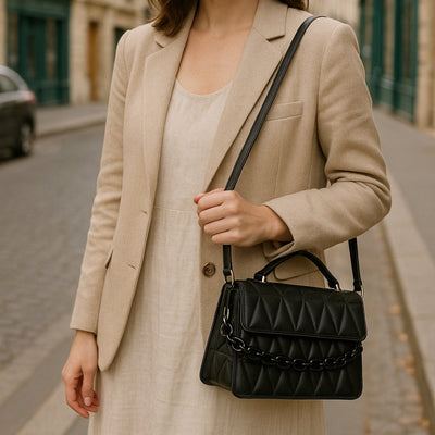 Black Texturized Casual Handbag